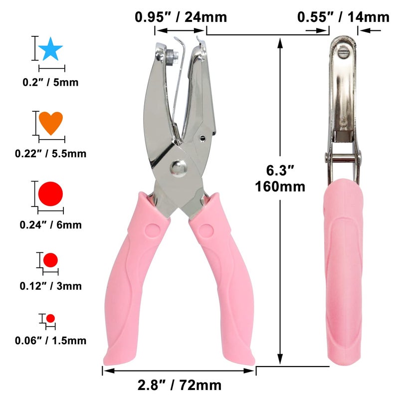 CheeMuii 5 Pieces Metal Handheld Paper Punch Single-Hole Tag Punch Set with Plastic Handle for Heart Circle Star Holes for DIY Craft Tags - Image 2